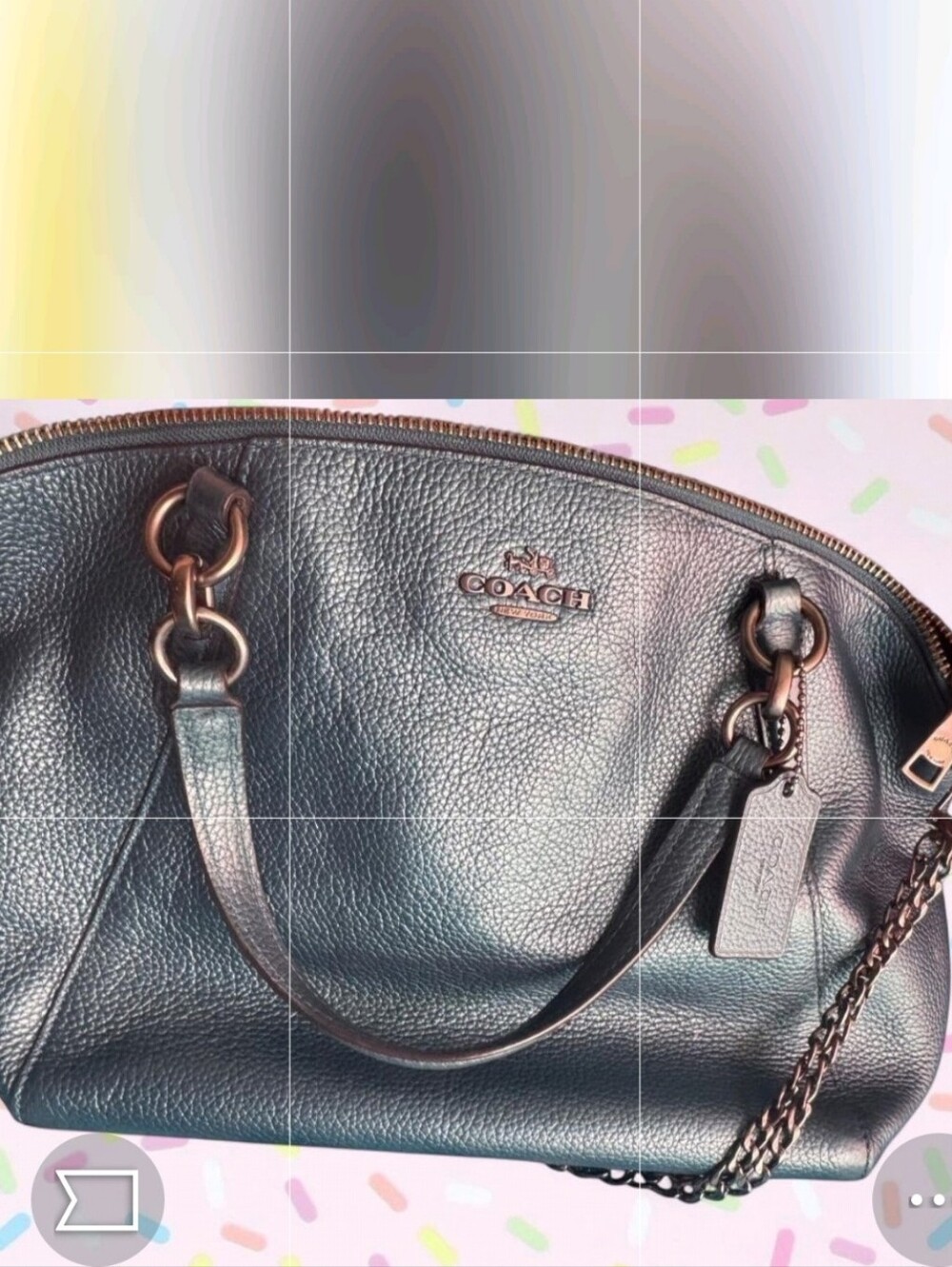 Coach Metallic Teal Pebbled Leather Shoulder Bag